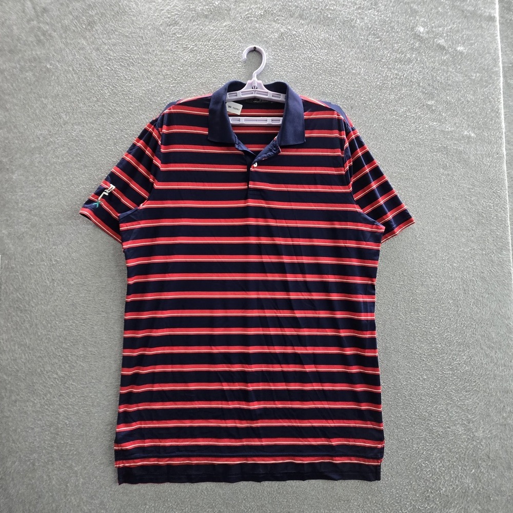 RLX Ralph Lauren Men Polo L Navy Red Striped Golf Short Sleeve Collar Logo